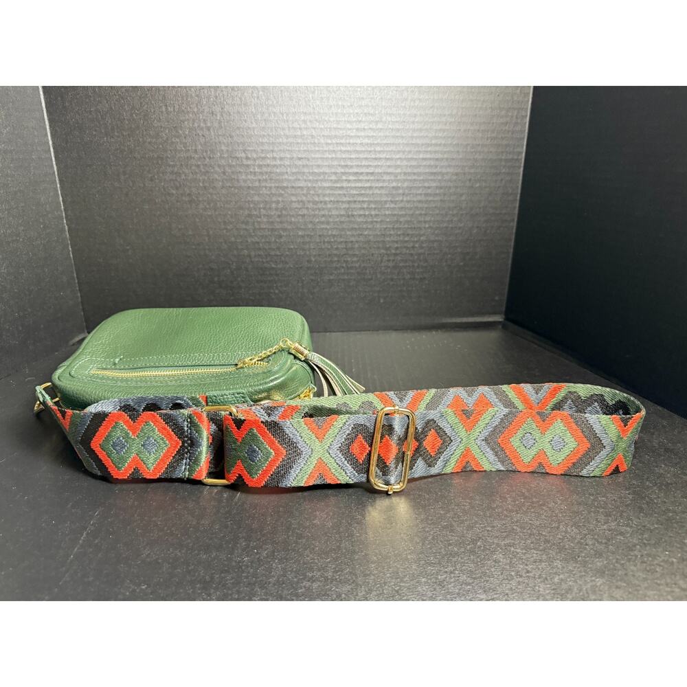 Borse In Pelle Italian Dark Green Pebbled Leather Crossbody Bag w/Guitar Strap - Picture 6 of 12